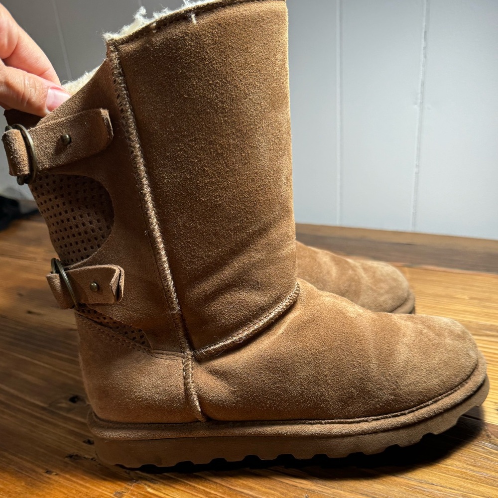 Bearpaw Womens Clara Suede Hickory Sheepskin Mid Height Cozy Winter Boots Size 8 - Picture 5 of 11